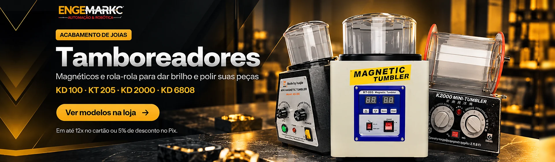 Tamboreadores magnéticos e rola-rola KD 100, KT 205, KD 2000 e KD 6808. Em até 12x no cartão ou 5% de desconto no Pix. Ver modelos na loja.